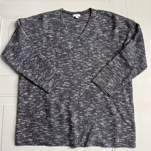 J.Jill Pure Slate Blue Gray White V Neck 3/4 Sleeve Knit Sweater Cotton Sz L
